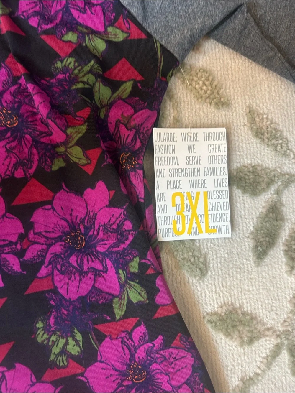LuLaRoe Womens 3XL Floral Knit Raglan 3/4 Sleeve Round Neck Tee-NWT